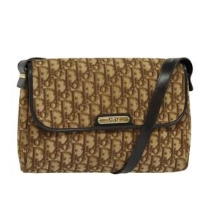 DIOR Trotter Canvas Shoulder Bag Brown Gold